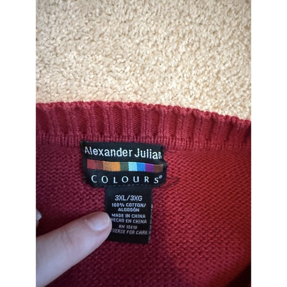 VTG Dad Style Red Grid Check Pattern Sweater Adult 3XL Cotton Knit Pullover - Picture 4 of 8